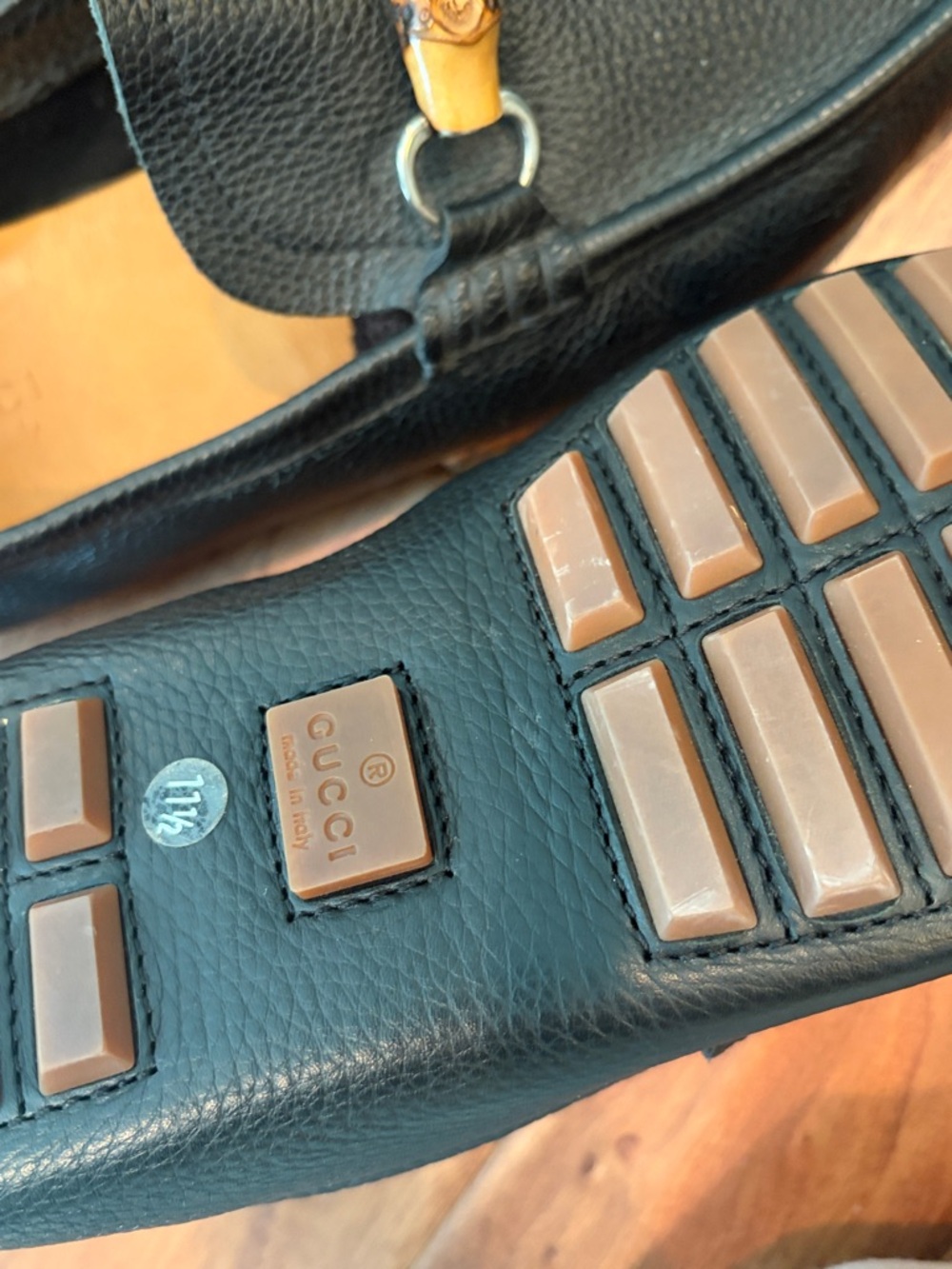 Authentic Gucci Mens Web Bamboo Horse-Bit Driving Loafer Black Leather Size 11.5 - Picture 11 of 12